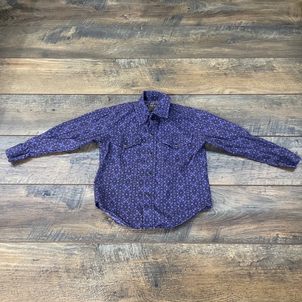 Roper Girls Purple Medallion Western Long Sleeve Pearl Snap Button Shirt XS 4-5